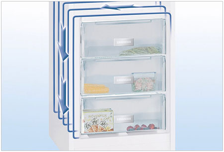 Visuel repr�sentant la technologie d'�vaporateur SmartFrost dans un cong�lateur Liebherr