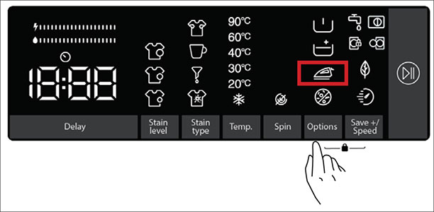 Visuel repr�sentant la s�lection de l'option repassage facile sur un lave-linge Valberg