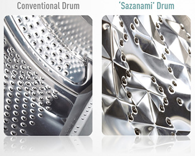Comparaison entre le tambour d'un s�che-linge conventionnel et le tambour Sazanami de certains s�che-linge Panasonic