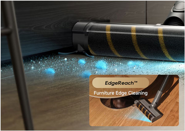 Illustration d'une brosse Edge Reach sur un aspirateur Dreame