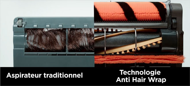 Visuel comparant une brosse classique et une brosse avec Anti Hair Wrap