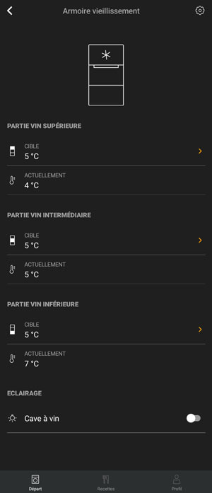 Visuel repr�sentant le contr�le d'une cave � vin avec l'application Miele Smart Home