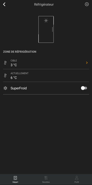Visuel repr�sentant le contr�le d'un r�frig�rateur avec l'application Miele Smart Home