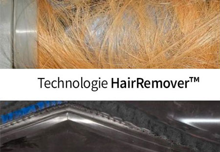Visuel pr�sentant le dispositif HairRemover �vitant l'emm�lement des cheveux et poils autour de la brosse