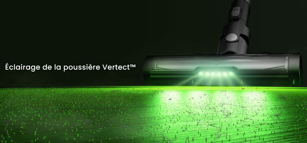 Visuel repr�sentant le syst�me lumineux Vertect Light sur la brosse d'un aspirateur Proscenic