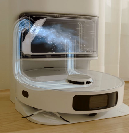 Visuel pr�sentant la fonction DualBoost 2.0 permettant le vidage automatique du robot vers la base