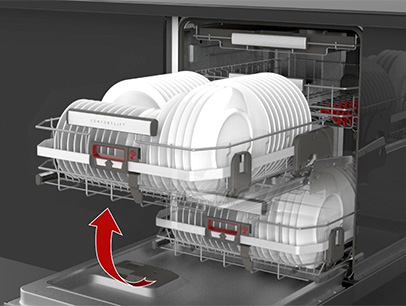 Visuel du dispositif Comfort Lift pr�sent dans certains lave-vaisselles AEG et Electrolux