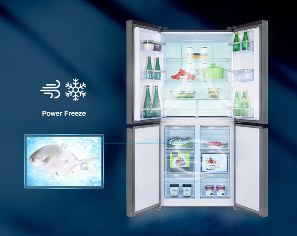 Visuel reprsentant un rfrigrateur TCL avec fonction Power Freeze pour le compartiment conglation 
