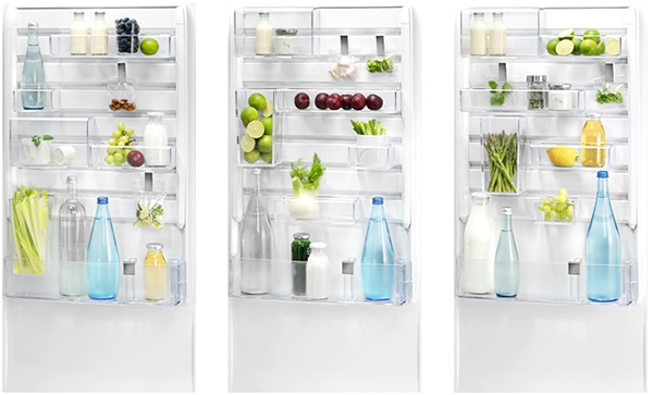 Diff�rentes organisations possibles de la contre-porte d'un r�frig�rateur Electrolux Customflex