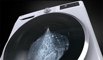 Visuel repr�sentant l'effet douche sur un lave-linge LG