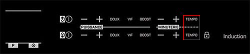 Photo illustrant les touches Tempo d'une table de cuisson
