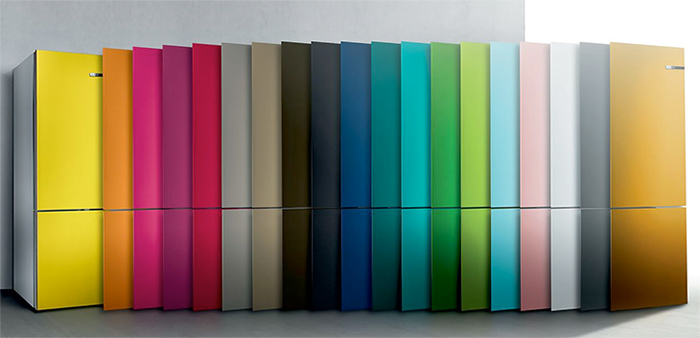 Visuel repr�sentant les diff�rents colors des rev�tements de porte propos�s pour les r�grig�rateurs Bosch Vario Style