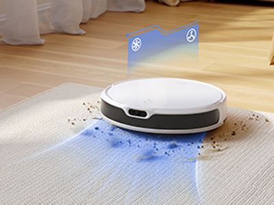 Illustration d'un aspirateur robot Mova �quip� de la fonction Carpet Boost