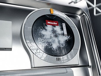Visuel pr�sentant un PowerDisk utilis� pour le dosage automatique de d�tergent sur les lave-vaisselles Miele AutoDos