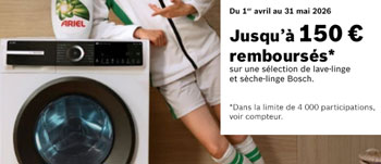 Bosch rembourse jusqu'� 150 Euros pour l'achat de certains lave-linges et s�che-linges