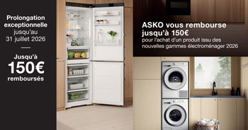 Asko rembourse jusqu'� 150 Euros pour l'achat de certains appareils �lectrom�nager de la gamme 2026