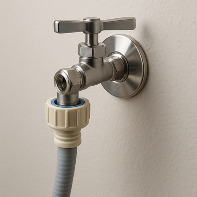 Image du tuyau d'arriv�e d'eau d'un lave-linge branch� � un robinet