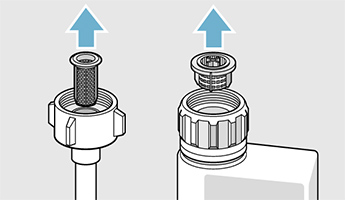 Visuel illustrant l'accès au filtre installé sur le lexible d'arrivée d'eau de certains lave-vaisselle Bosch