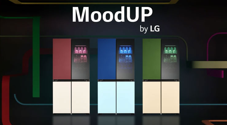 Visuel pr�sentant des r�frig�rateurs LG MoodUP avec �clairage color�