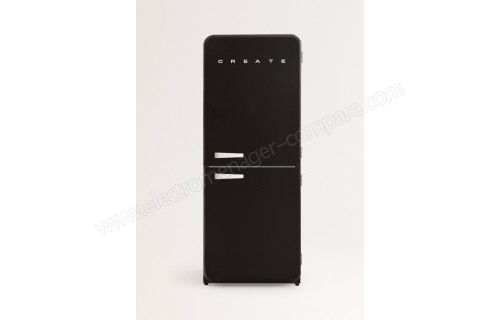 CREATE Fridge R&eacute;tro Combi 401L Noir Blanc Cass&eacute;