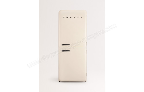 CREATE Fridge R&eacute;tro Combi 401L Blanc Cass&eacute; Noir