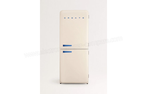CREATE Fridge R&eacute;tro Combi 401L Blanc Cass&eacute; Bleu