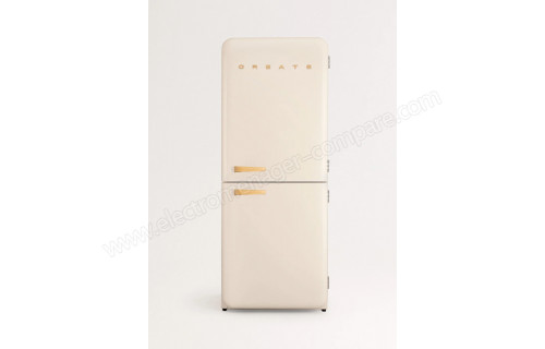 CREATE Fridge R&eacute;tro Combi 401L Blanc Cass&eacute; Bois