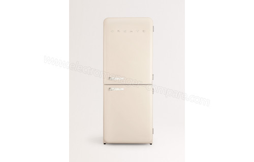 CREATE Fridge R&eacute;tro Combi 401L Blanc Cass&eacute; Marbre