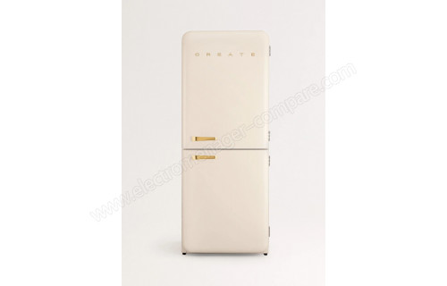 CREATE Fridge R&eacute;tro Combi 401L Blanc Cass&eacute; Or