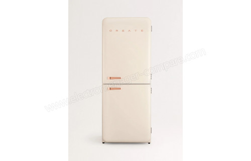 CREATE Fridge R&eacute;tro Combi 401L Blanc Cass&eacute; Or Rose