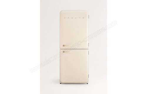 CREATE Fridge R&eacute;tro Combi 401L Blanc Cass&eacute; Sable