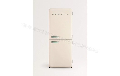 CREATE Fridge R&eacute;tro Combi 401L Blanc Cass&eacute; Vert Sauge