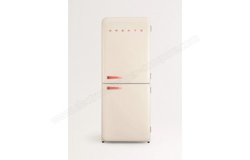 CREATE Fridge R&eacute;tro Combi 401L Blanc Cass&eacute; Terracotta