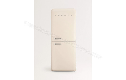 CREATE Fridge R&eacute;tro Combi 401L Blanc Cass&eacute; Argent