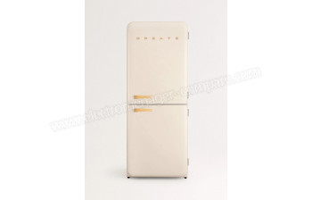 CREATE Fridge R&eacute;tro Combi 401L Blanc Cass&eacute; Bois