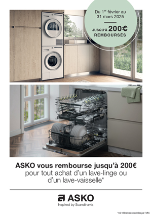 ODR Asko Fv./Mars 2025 : Jusqu' 200 rembourss pour l'achat d'un lave-linge ou lave-vaisselle