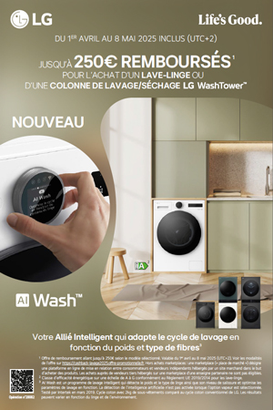 ODR LG Avr./Mai 2025 : Votre AI qui adapte le cycle de lavage en fonction du poids et type de fibres