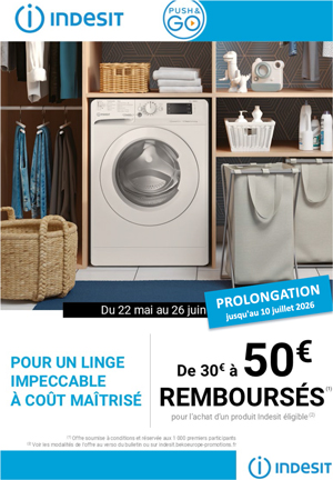 ODR Indesit Mai/Juill. 2026 : Pour un linge impeccable � co�t ma�tris� (offre prolong�e)