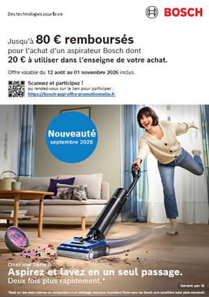 ODR Bosch Ao�t/Nov. 2026 : Aspirez et lavez en un seul passage. Deux fois plus rapidement.