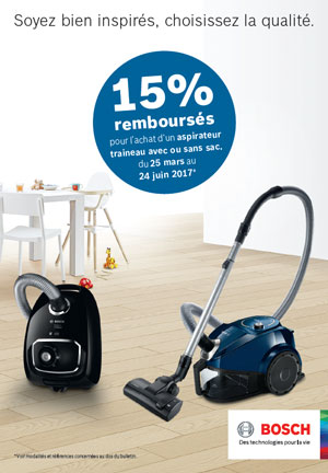 ODR Bosch : 15% remboursés sur les aspirateurs traineaux Bosch GS 40 Runn'n BGS4230 aspirateur traineau