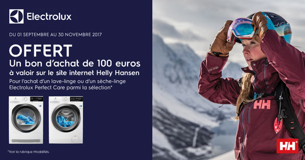 Bon Plan Electrolux : Bon d'achat de 100� offert sur le site Helly Hansen