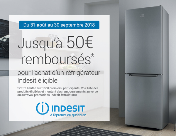 ODR Indesit Août/Sept. 2018 : Jusqu'à 50 Euros remboursés