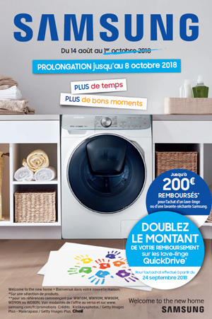 ODR Samsung Lavage Ao�t/Oct. 2018 : Plus de temps, plus de bons moments (Offre Prolong�e)