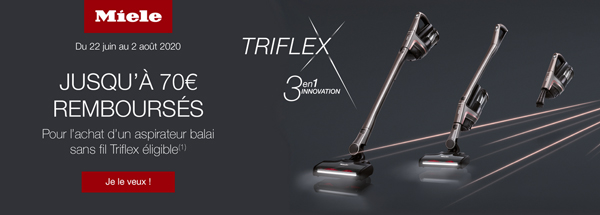 ODR Miele JuinAoût 2020 : Aspirateur Triflex Miele vous rembourse 50 € pour l'achat d'un aspirateur robot