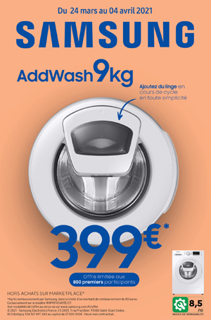ODR Samsung Lavage Mars/Avr. 2021 : AddWash 9kg
