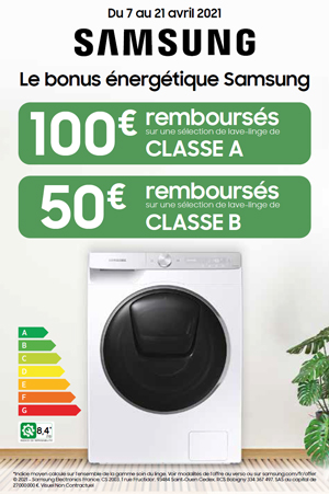 ODR Samsung Lavage Avril 2021 : Le bonus �nerg�tique