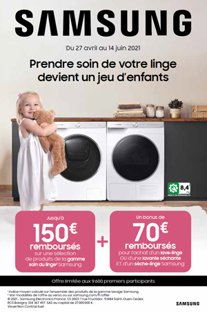 ODR Samsung Lavage Avr./Juin 2021 : Prendre soin de votre linge devient un jeu d'enfants