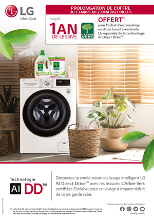 Bon Plan LG Oct./Nov. 2021 : Jusqu'� 1 an de lessive l'Arbre Vert offert