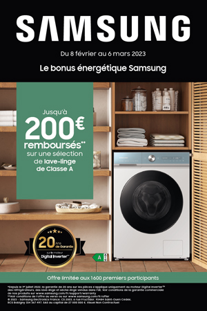 ODR Samsung Lavage F�v./Mars 2023 : Le bonus �nerg�tique