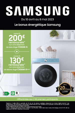ODR Samsung Lavage Avr./Mai 2023 : Le bonus �nerg�tique